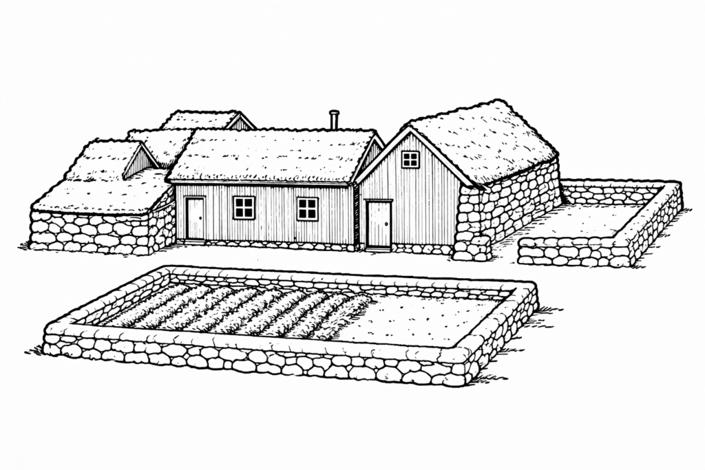 Víðines í Fossárdal - tússteikning með gerfigreind.